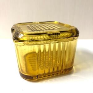Vintage MCM Amber Yellow Glass Refrigerator Coverd Dish AS IS